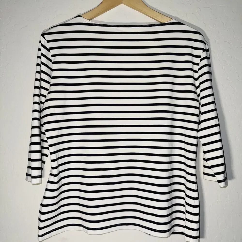 Saint James Womens Boat Neck Top Striped Coastal Navy Blue White Size Large - Picture 3 of 8